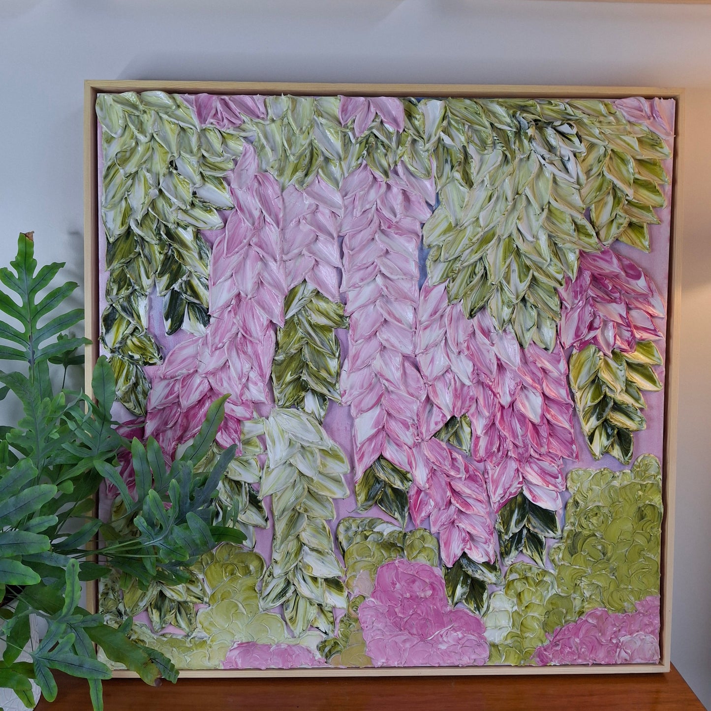 Cascade of Joy Part Two Original Art Textured Floral Flower Garden Abstract Expressionist Pink Green