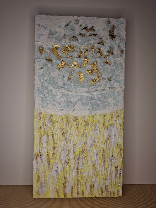 Sunshine in My Mind Original Abstract Artwork Gold Leaf White Yellow Blue Tones