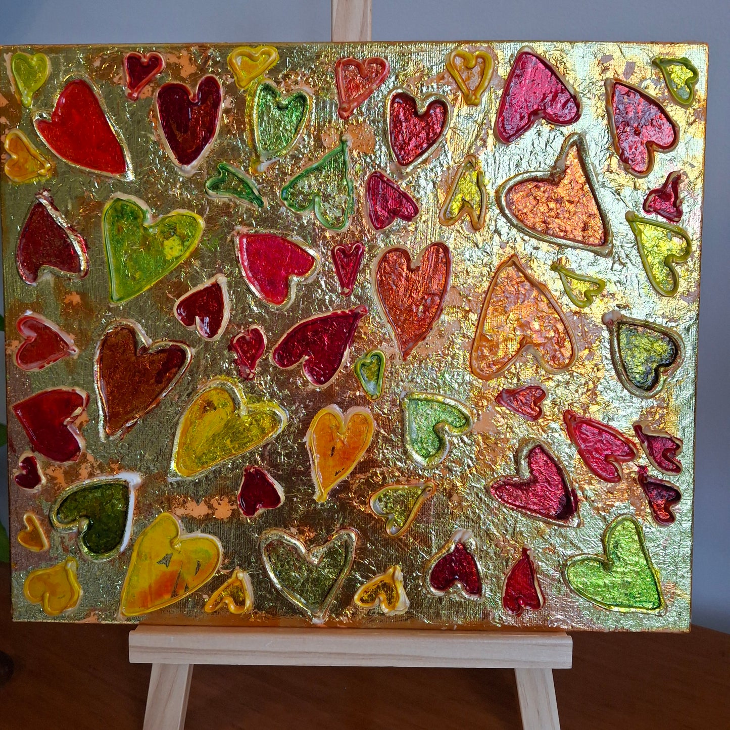 Sweets for the Sweet Original Art Gold Red Orange Hearts