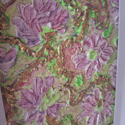 Take Me to Bridgerton Mini Floral Original Textured Artwork Greens Pinks Purples Gold Leaf