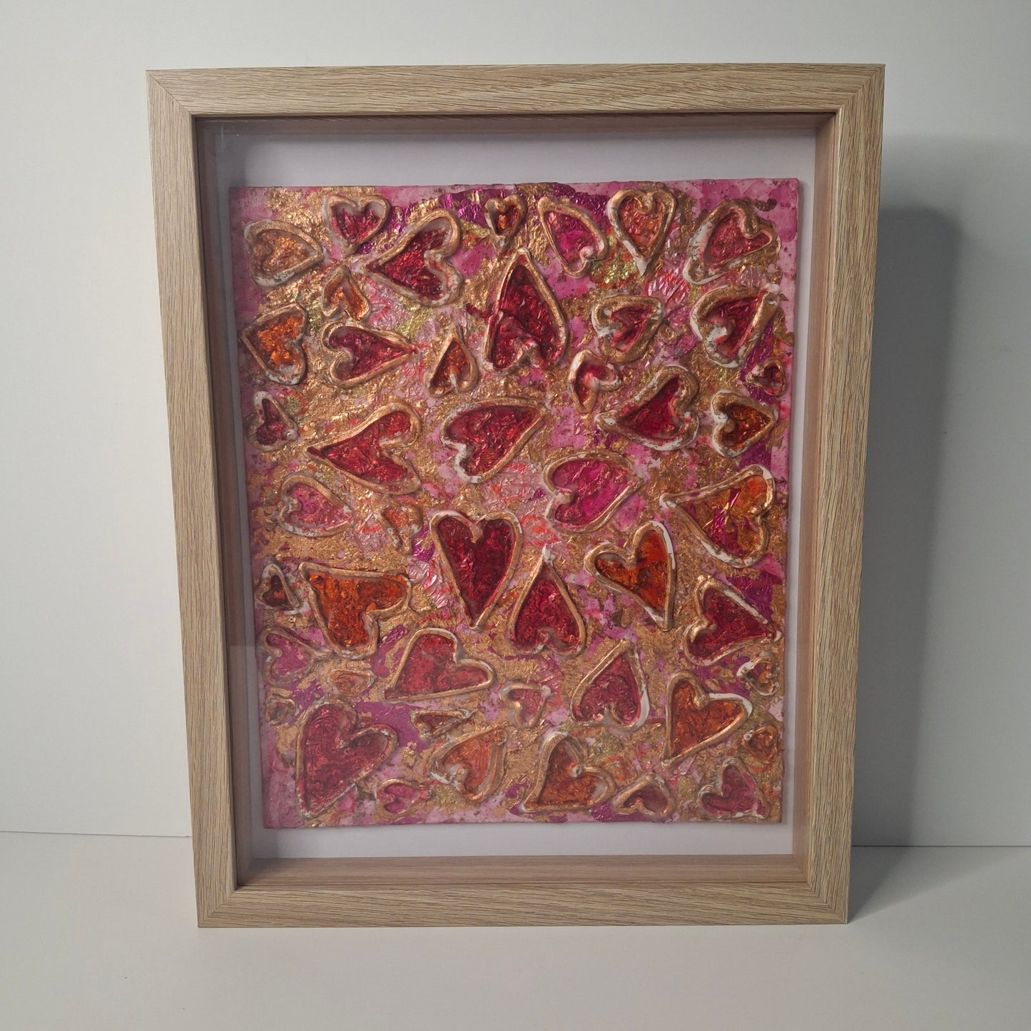 Passion Erupts Original Art Bronze Red Pink Bronze Hearts