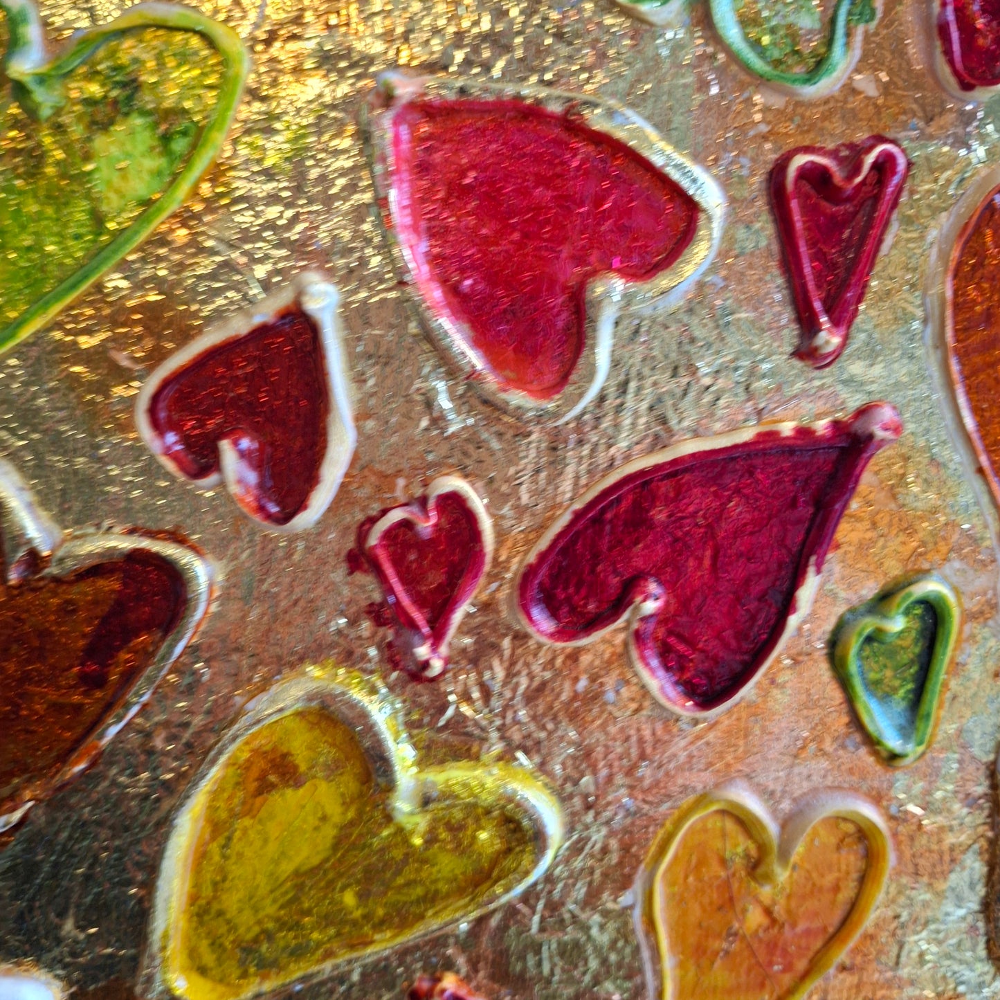 Sweets for the Sweet Original Art Gold Red Orange Hearts