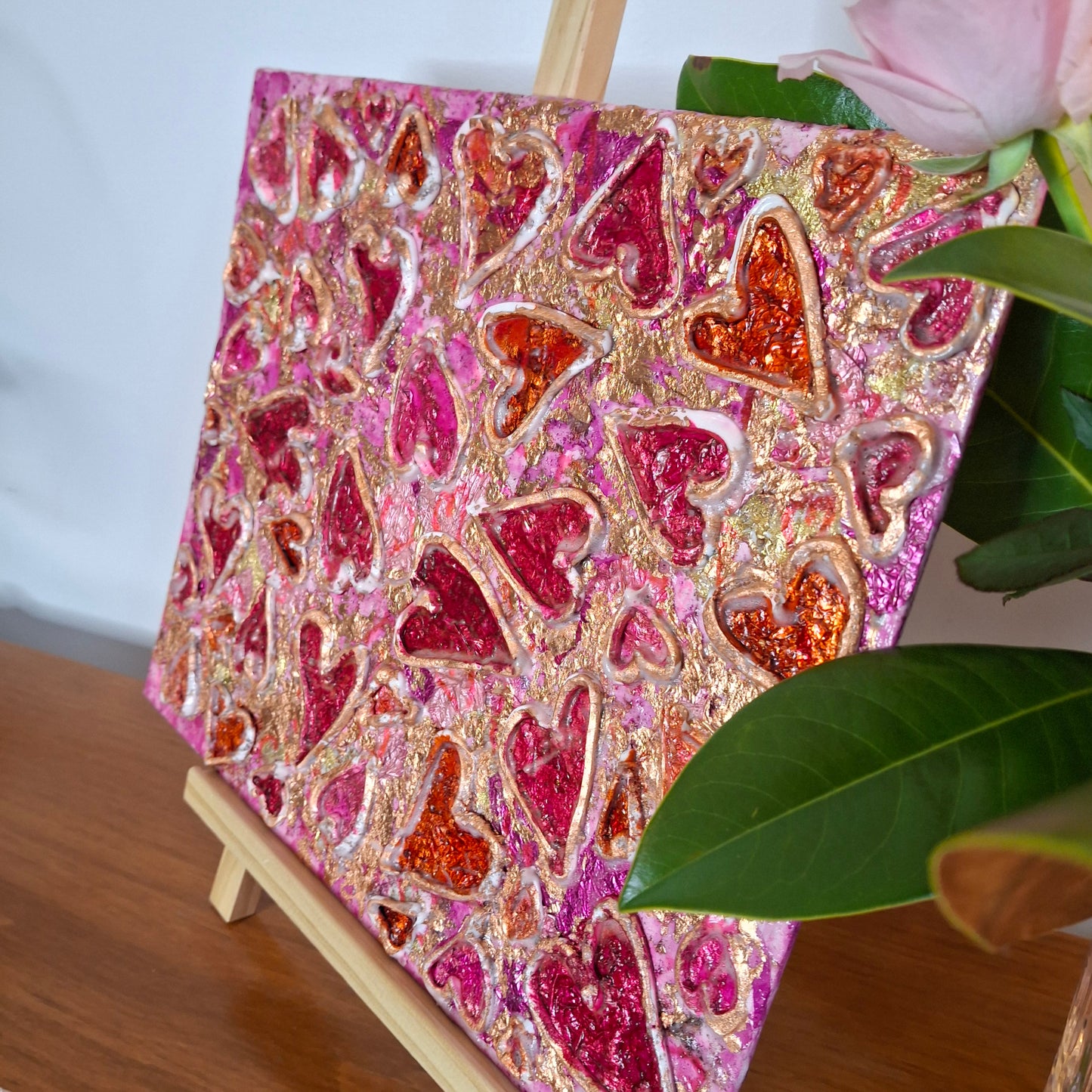 Passion Erupts Original Art Bronze Red Pink Bronze Hearts