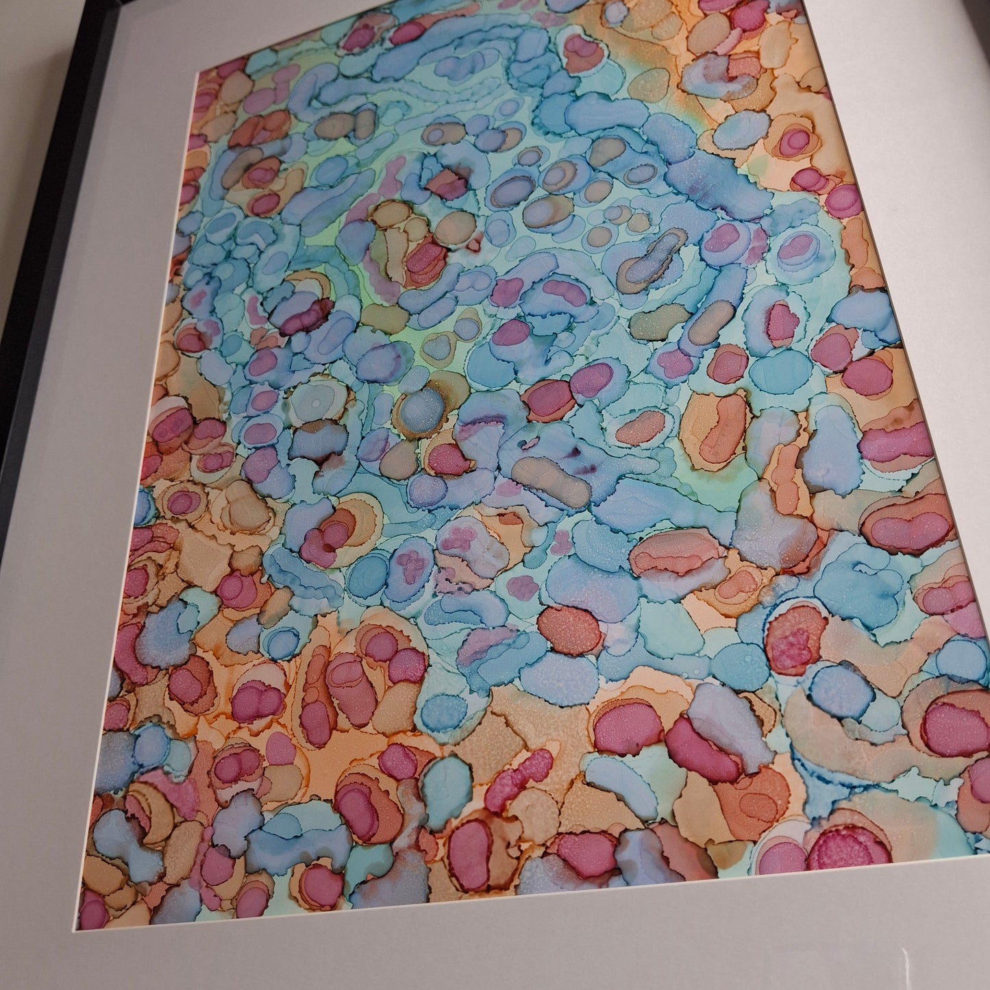 Coral Cay Original Artwork Mixed Blue Green Pink Beige Alcohol Ink A3