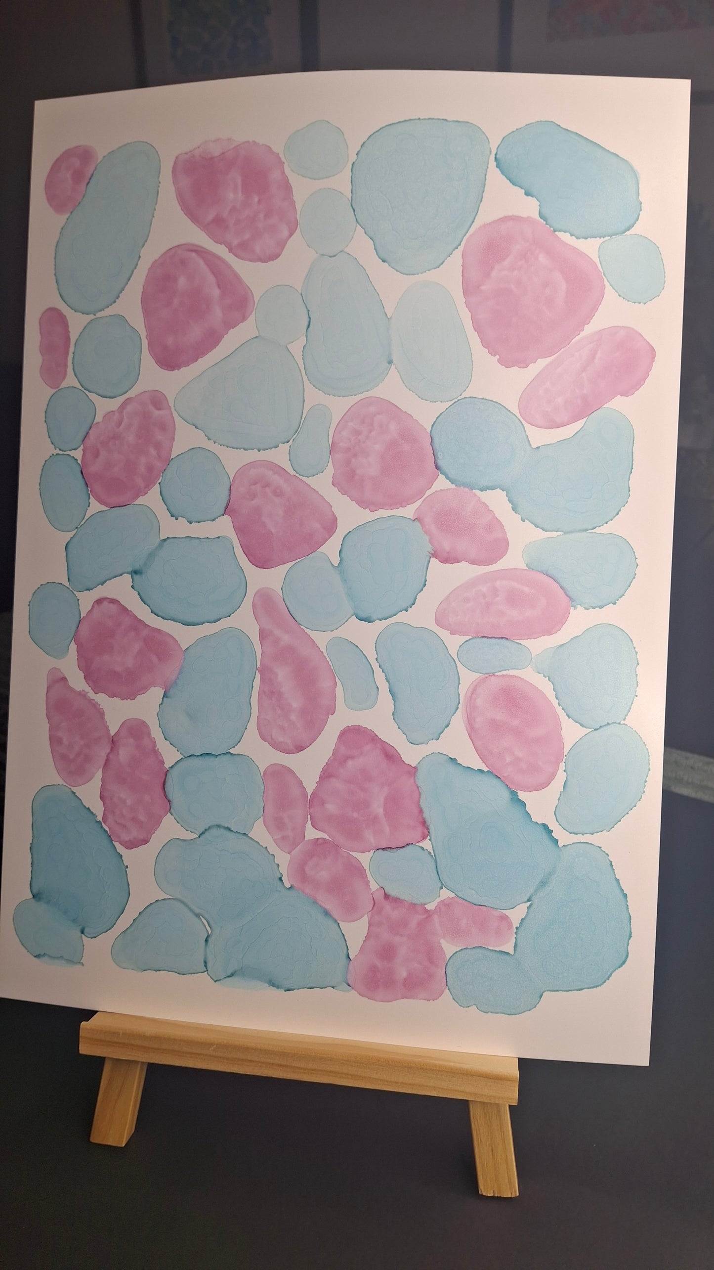 The Tide's Whisper Original Artwork Sea Blue Pink Alcohol Ink A3