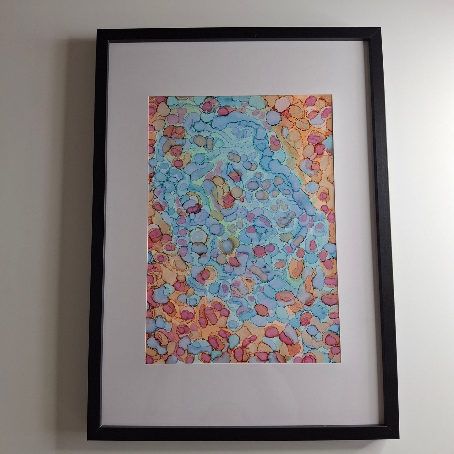 Coral Cay Original Artwork Mixed Blue Green Pink Beige Alcohol Ink A3