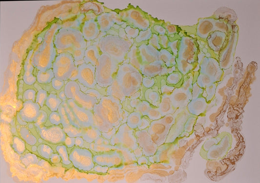 Memories Under the Microscope Original Abstract Art Gold Greens