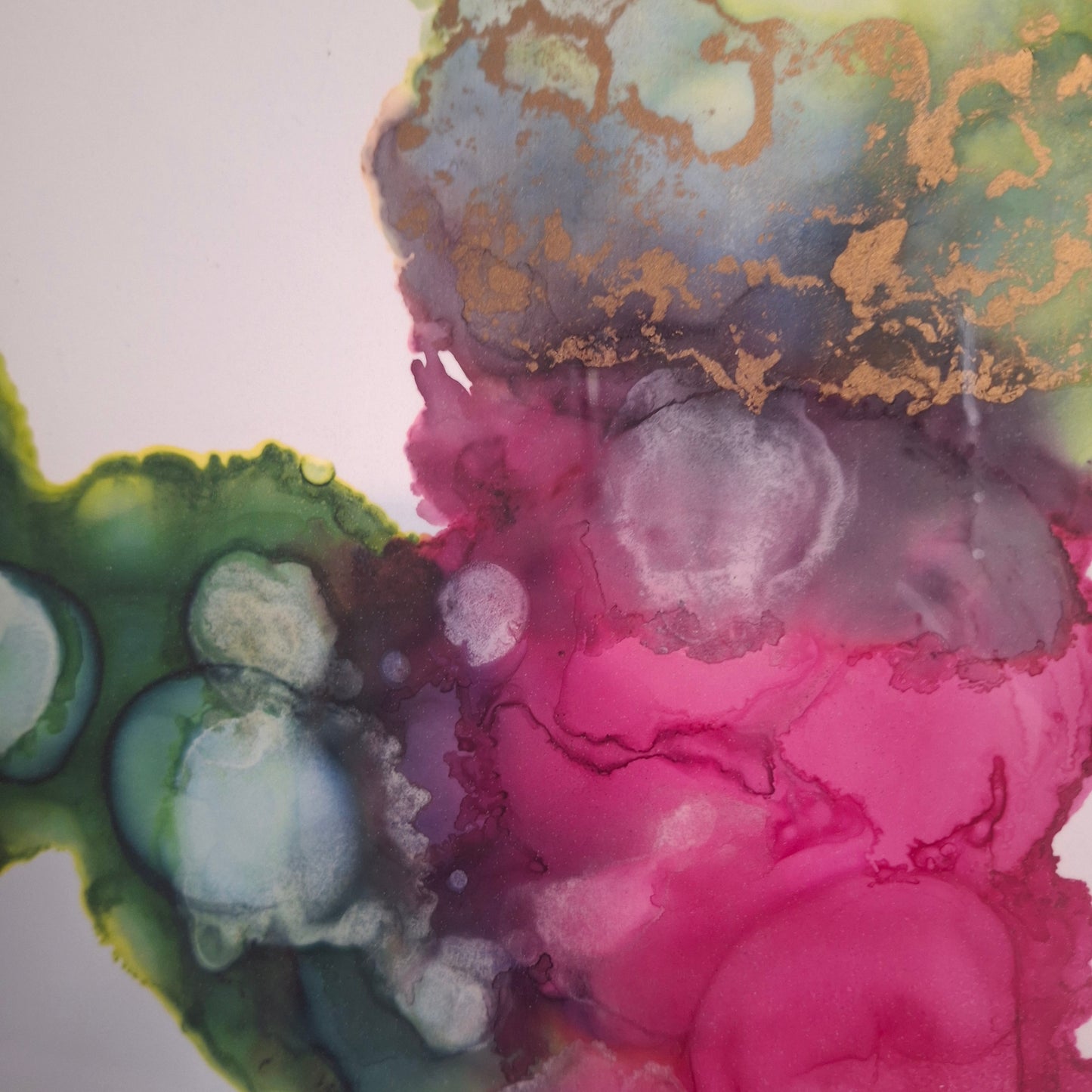 Connected We Bloom Original Artwork Pink Green Gold