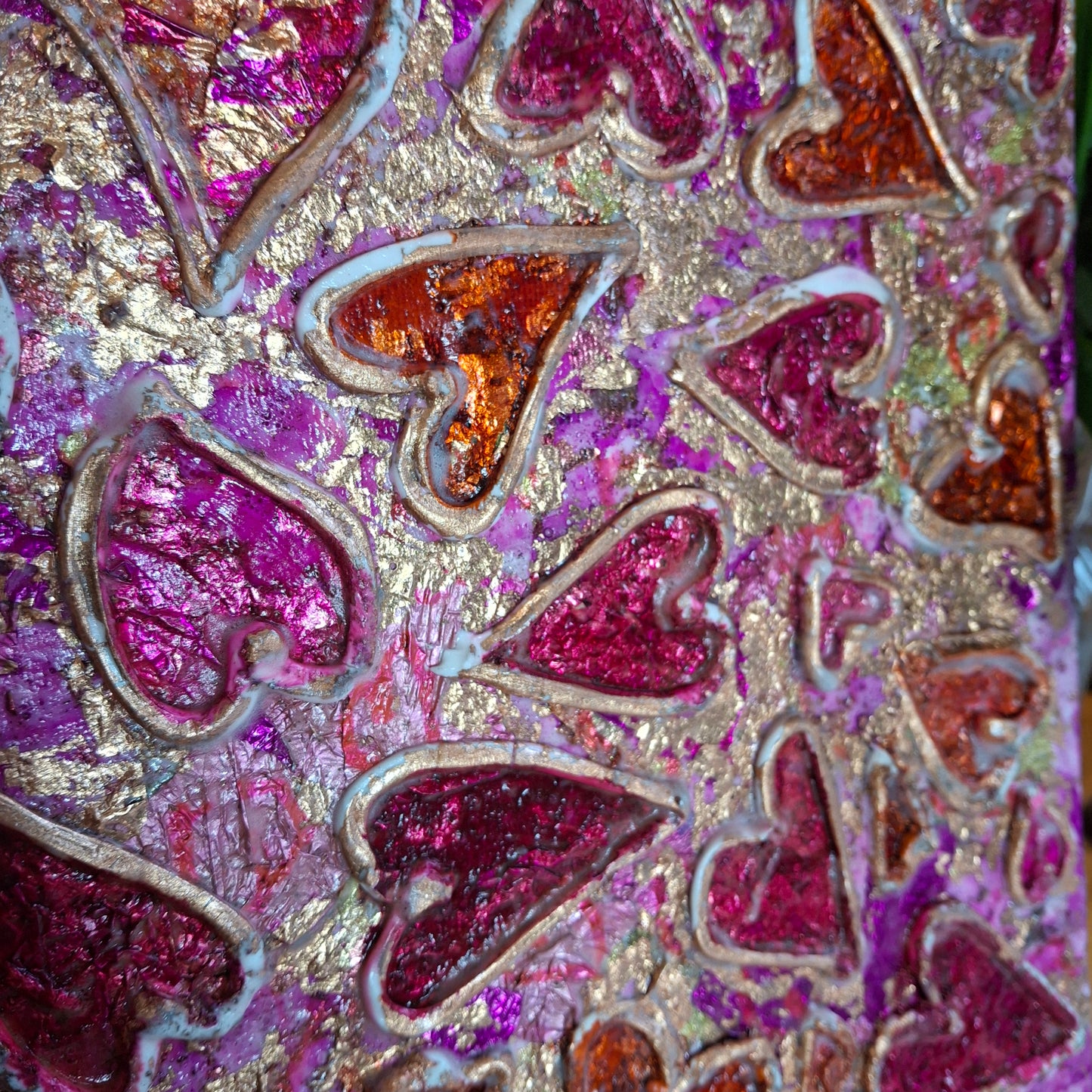 Passion Erupts Original Art Bronze Red Pink Bronze Hearts