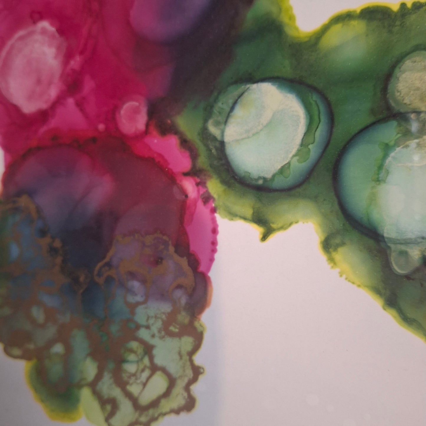 Connected We Bloom Original Artwork Pink Green Gold