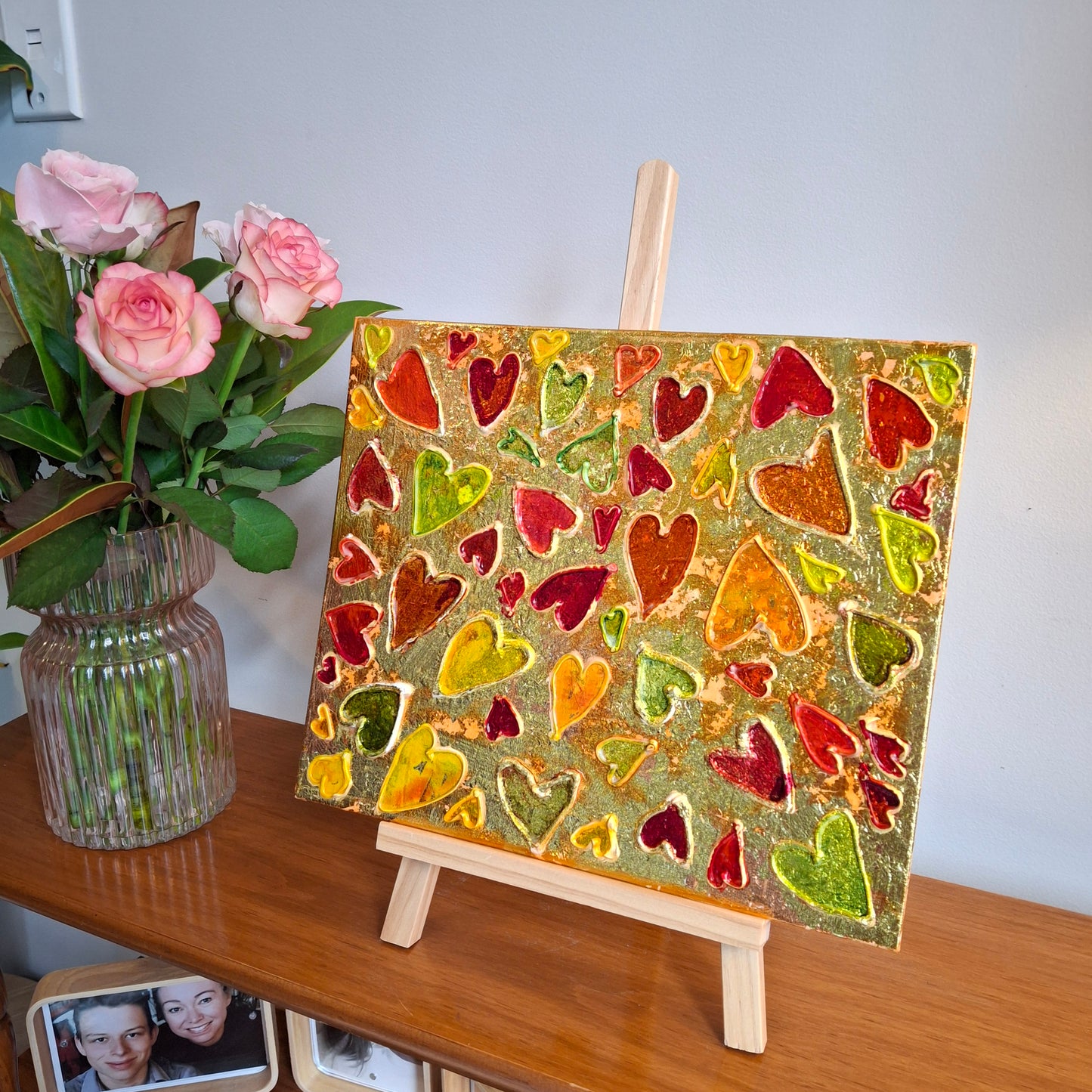Sweets for the Sweet Original Art Gold Red Orange Hearts