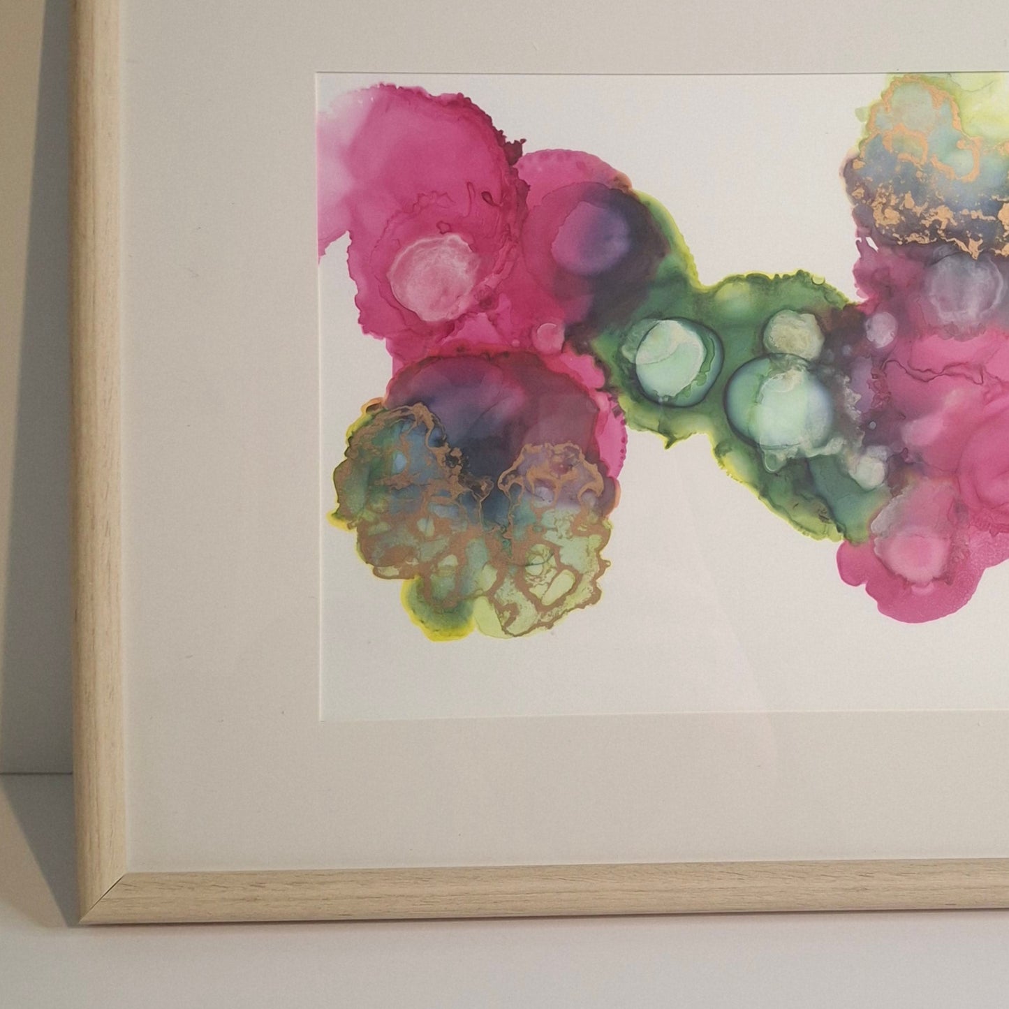 Connected We Bloom Original Artwork Pink Green Gold