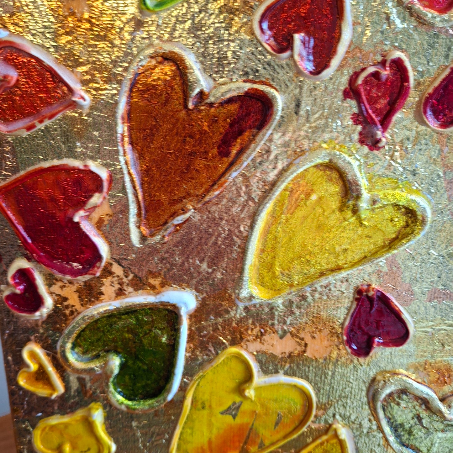 Sweets for the Sweet Original Art Gold Red Orange Hearts