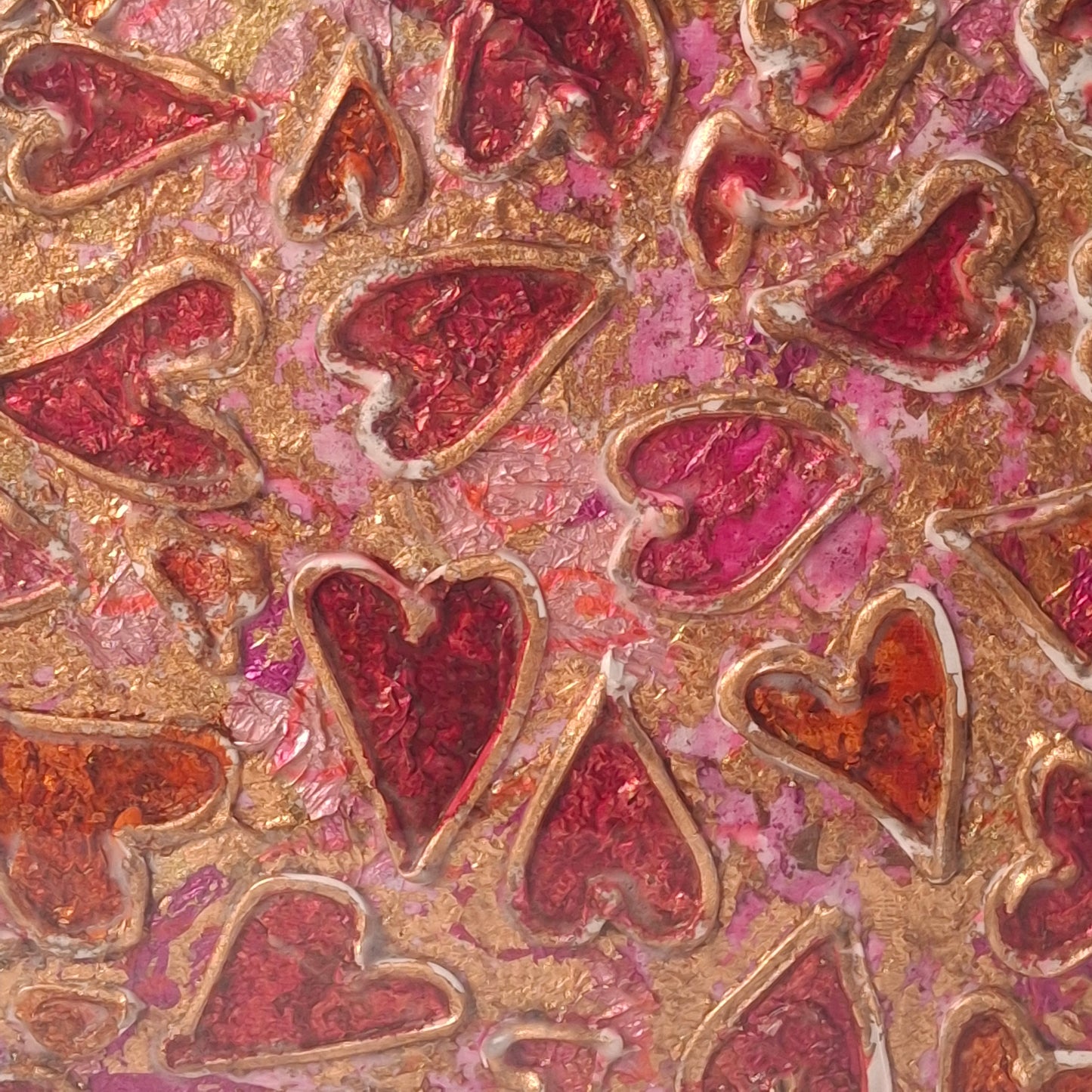 Passion Erupts Original Art Bronze Red Pink Bronze Hearts