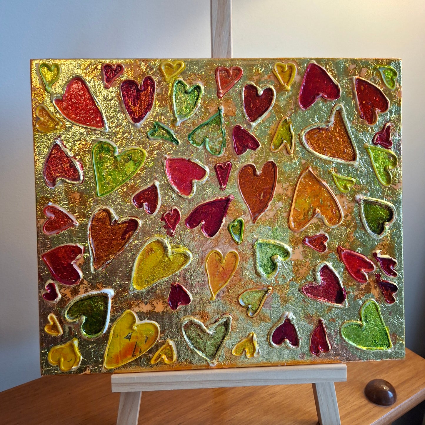 Sweets for the Sweet Original Art Gold Red Orange Hearts