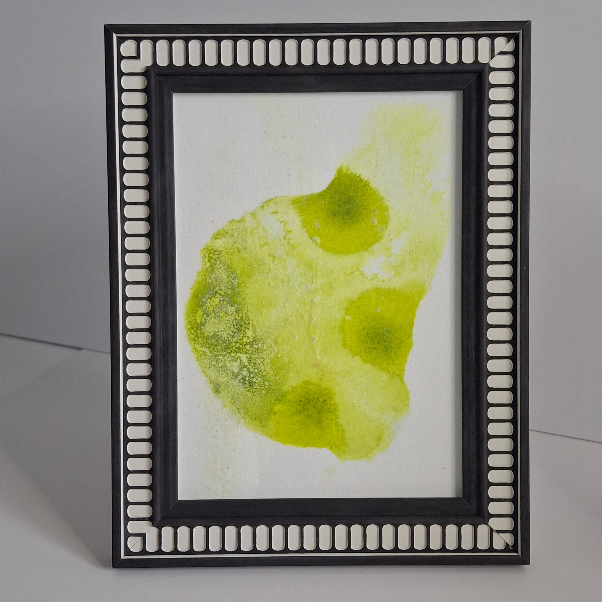 Single lime green artwork with soft rounded forms and salt-bloomed texture.