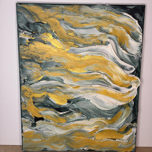 Golden Currents Original Abstract Textured Artwork  Painting Deep Green Gold