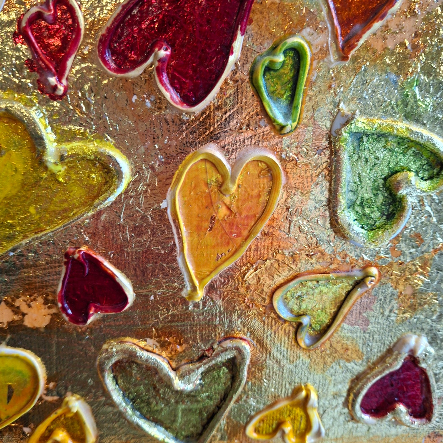 Sweets for the Sweet Original Art Gold Red Orange Hearts