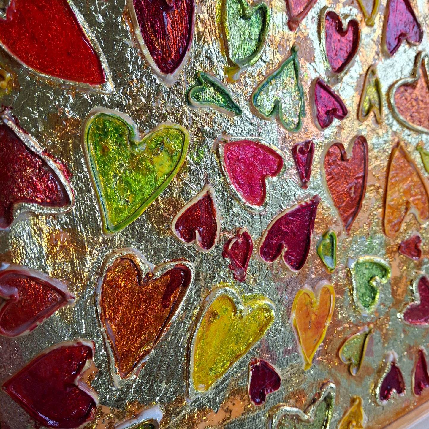 Sweets for the Sweet Original Art Gold Red Orange Hearts