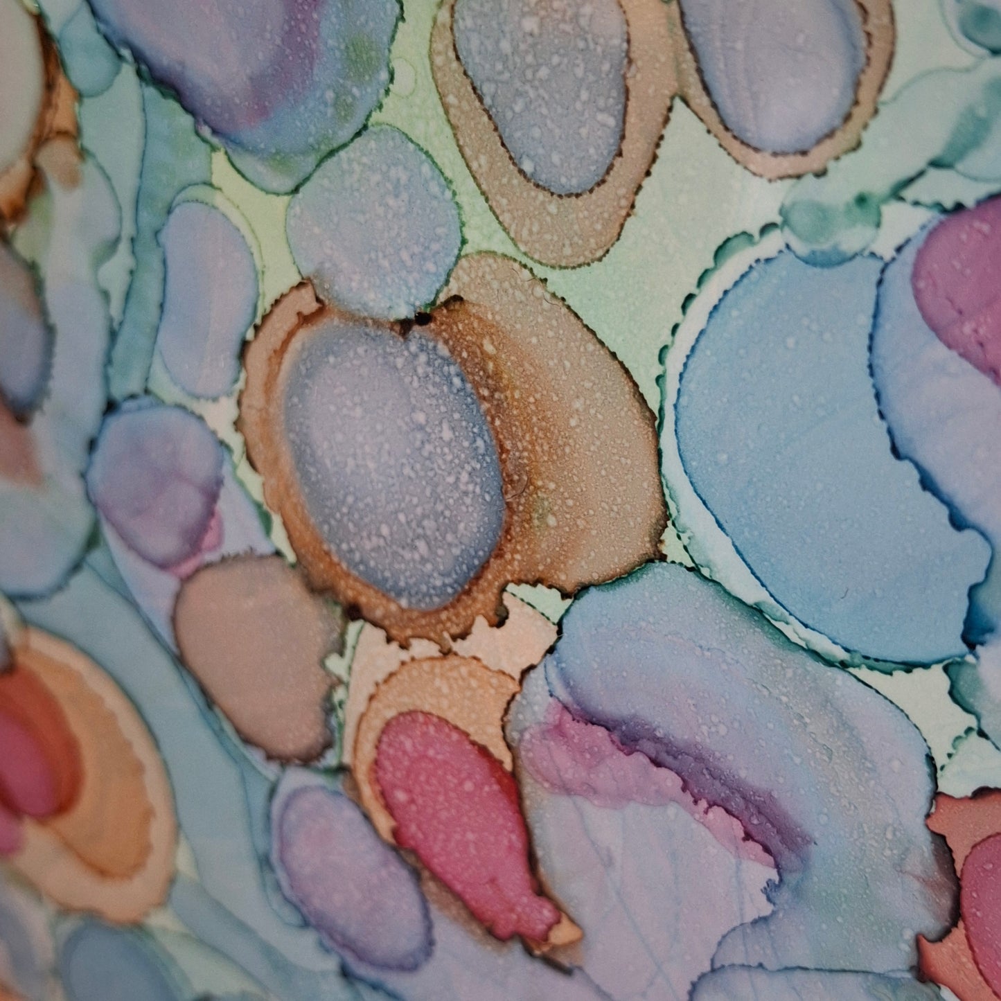 Coral Cay Original Artwork Mixed Blue Green Pink Beige Alcohol Ink A3