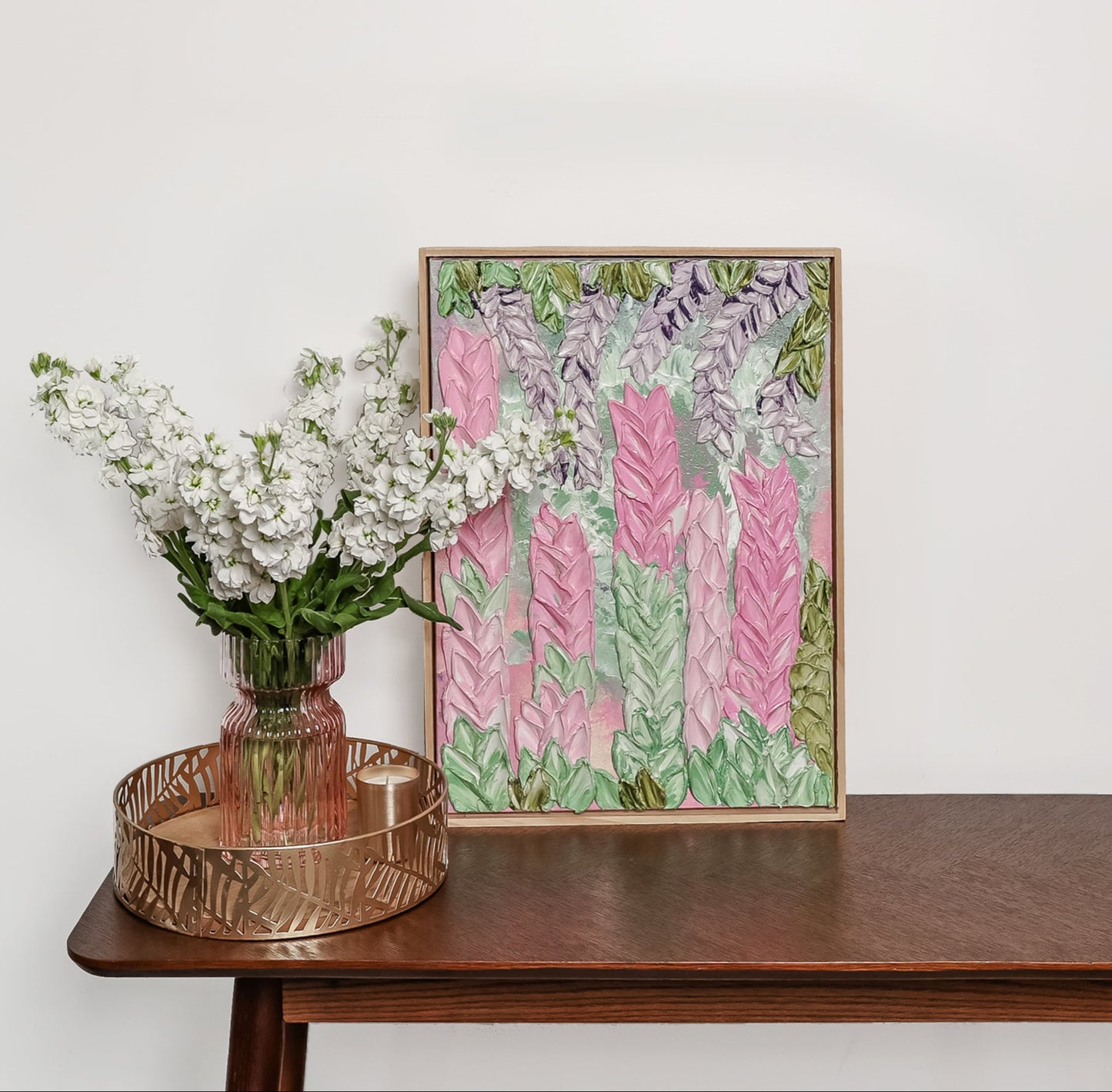 Into a Dream She Walked Original Textured Abstract Floral Art  Pinks, Greens, Lilacs