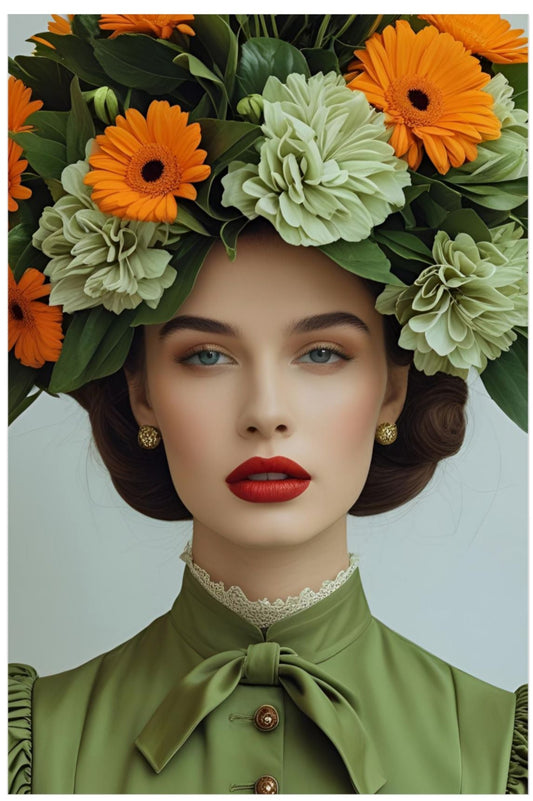 Amelia Art Print Poster Vintage Fashion with Floral Elegance