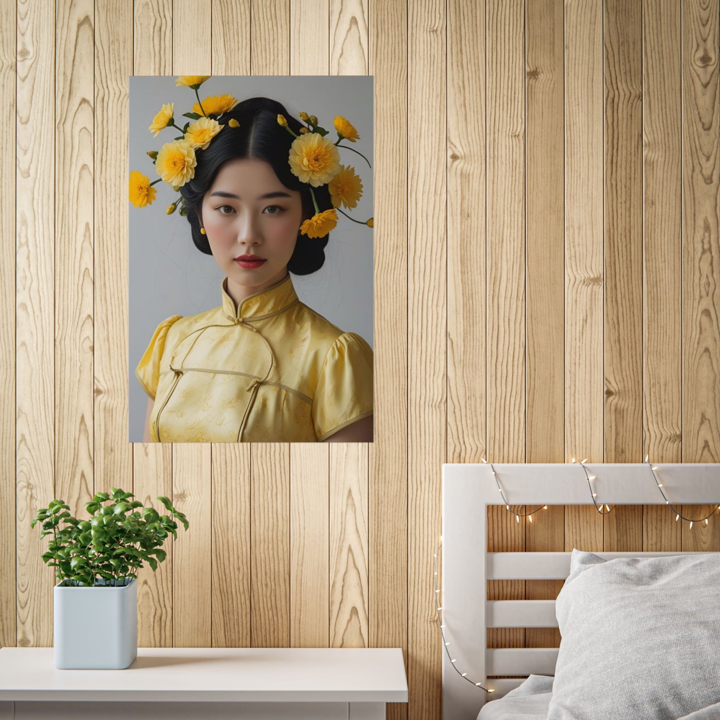 Nam Yellow Blossom Muse Floral Asian Portrait Art Print Poster