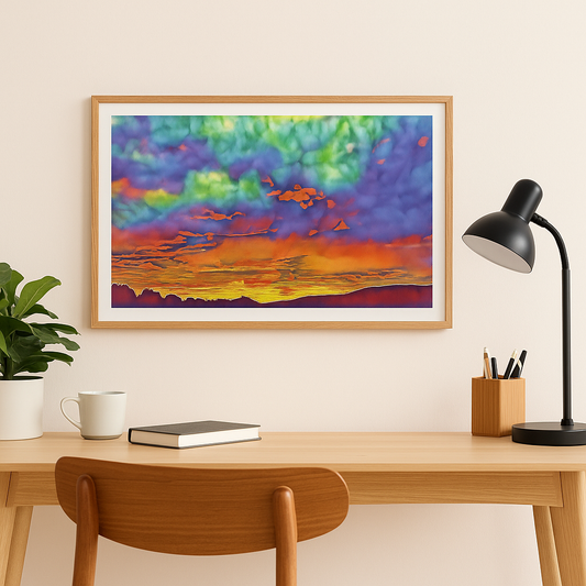Sunset Over the South Art Poster Print - Black Boarder Pinks Purples New Zealand