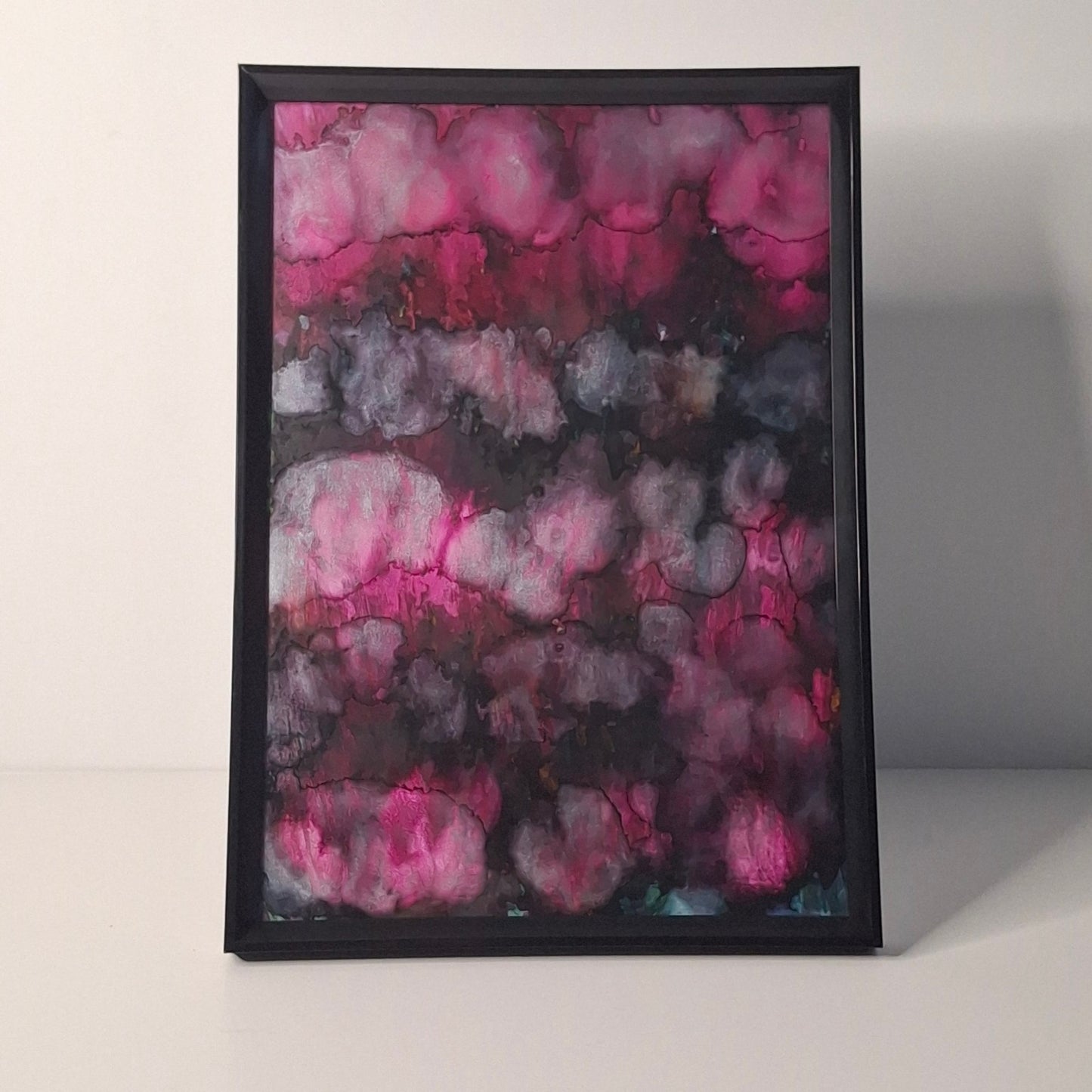 Petals in the Moonlight – Original A4 Alcohol Ink Abstract in Black Frame