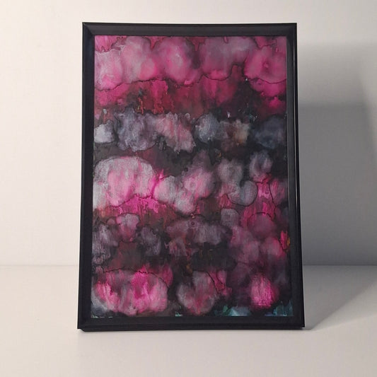 Petals in the Moonlight – Original A4 Alcohol Ink Abstract in Black Frame