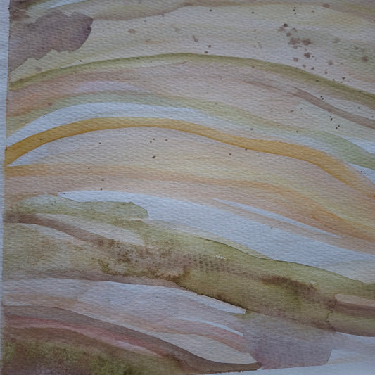 Tranquility Through Discovery Original Watercolour Artwork in Pale Olive, Tan, Peach and Yellow
