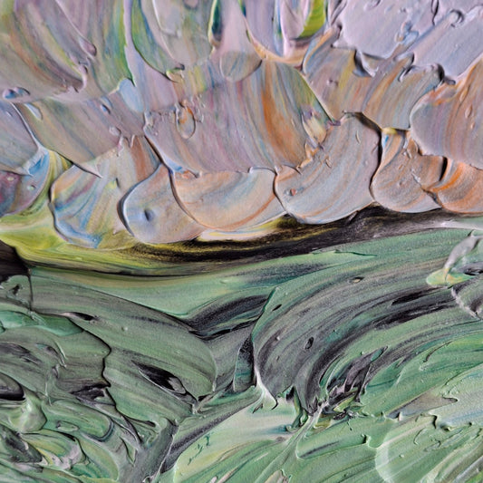 The Hill Are Alive Original Artwork Textured Landscape Greens Blues New Zealand