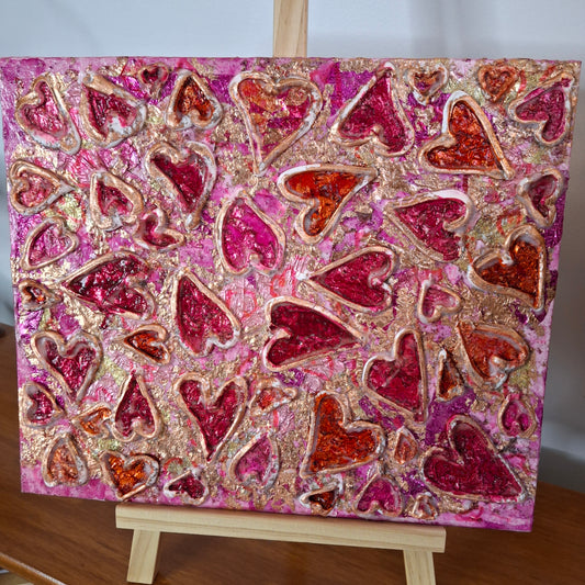 Passion Erupts Original Art Bronze Red Pink Bronze Hearts
