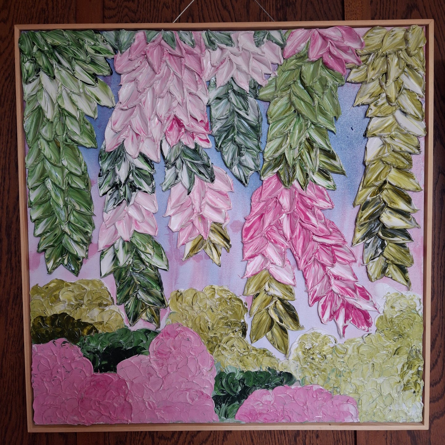 Cascade of Joy Part One  Original Art Textured Floral Flower Garden Abstract Expressionist Pink Green