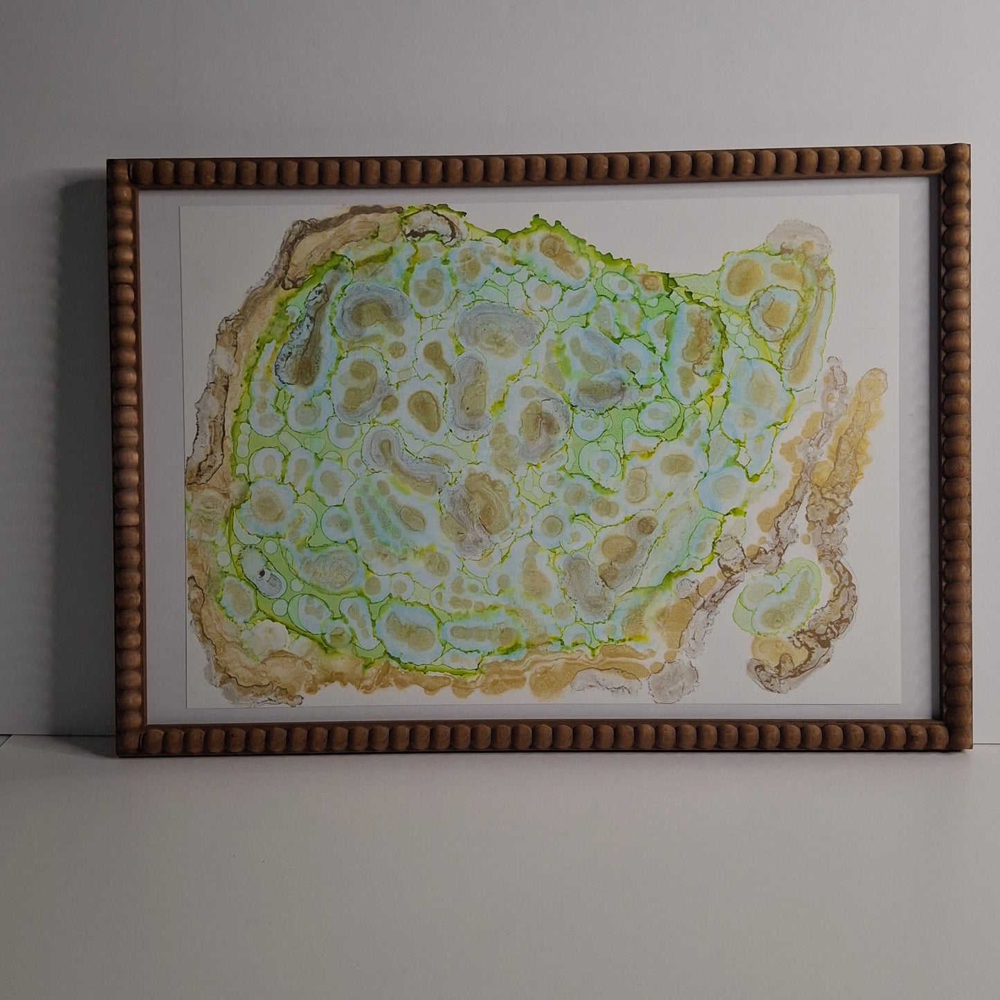 Memories Under the Microscope Original Abstract Art Gold Greens Alcohol Ink A3