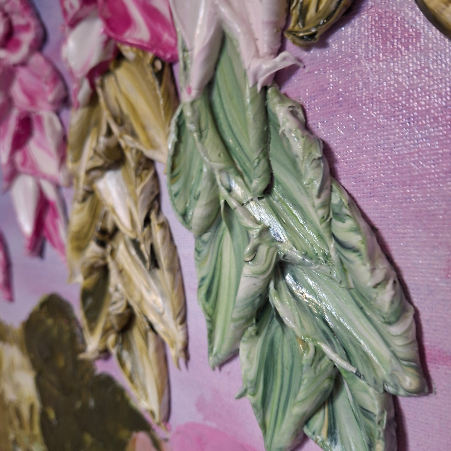 Cascade of Joy Part Three Original Art Textured Floral Flower Garden Abstract Expressionist Pink Green
