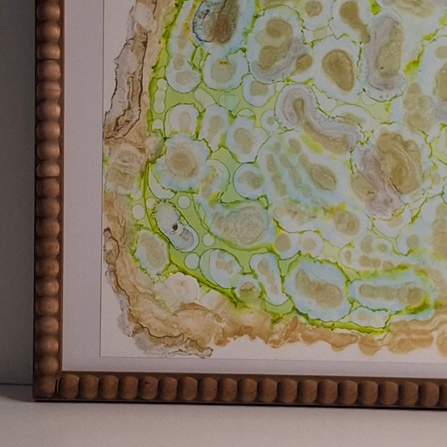 Memories Under the Microscope Original Abstract Art Gold Greens Alcohol Ink A3