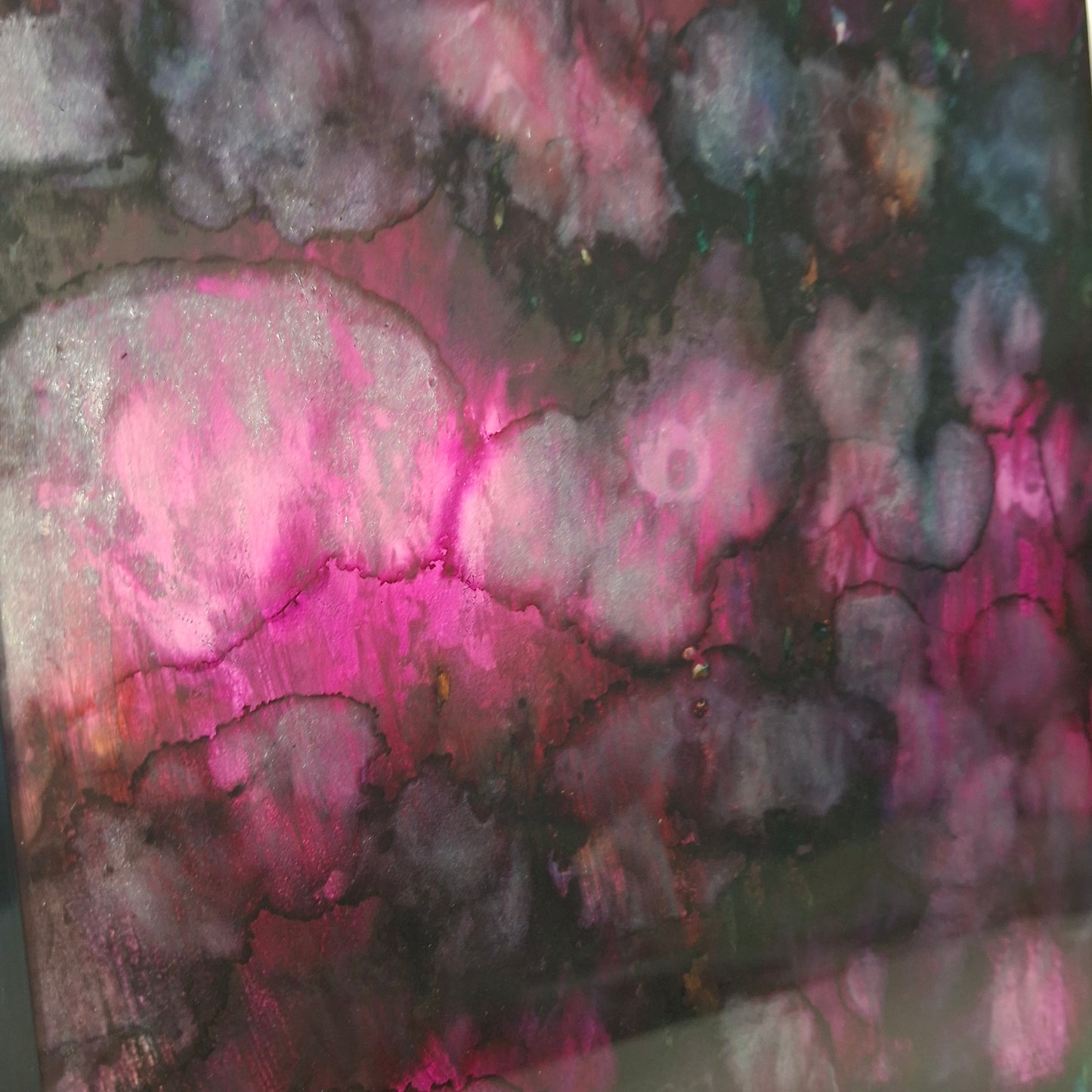 Petals in the Moonlight – Original A4 Alcohol Ink Abstract in Black Frame