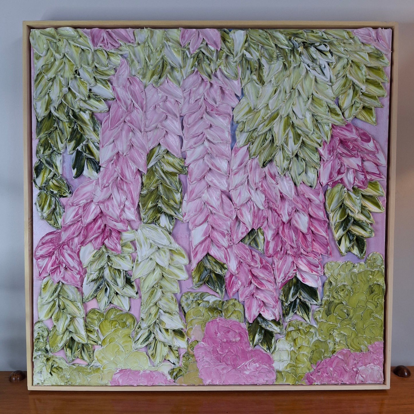 Cascade of Joy Part Two Original Art Textured Floral Flower Garden Abstract Expressionist Pink Green