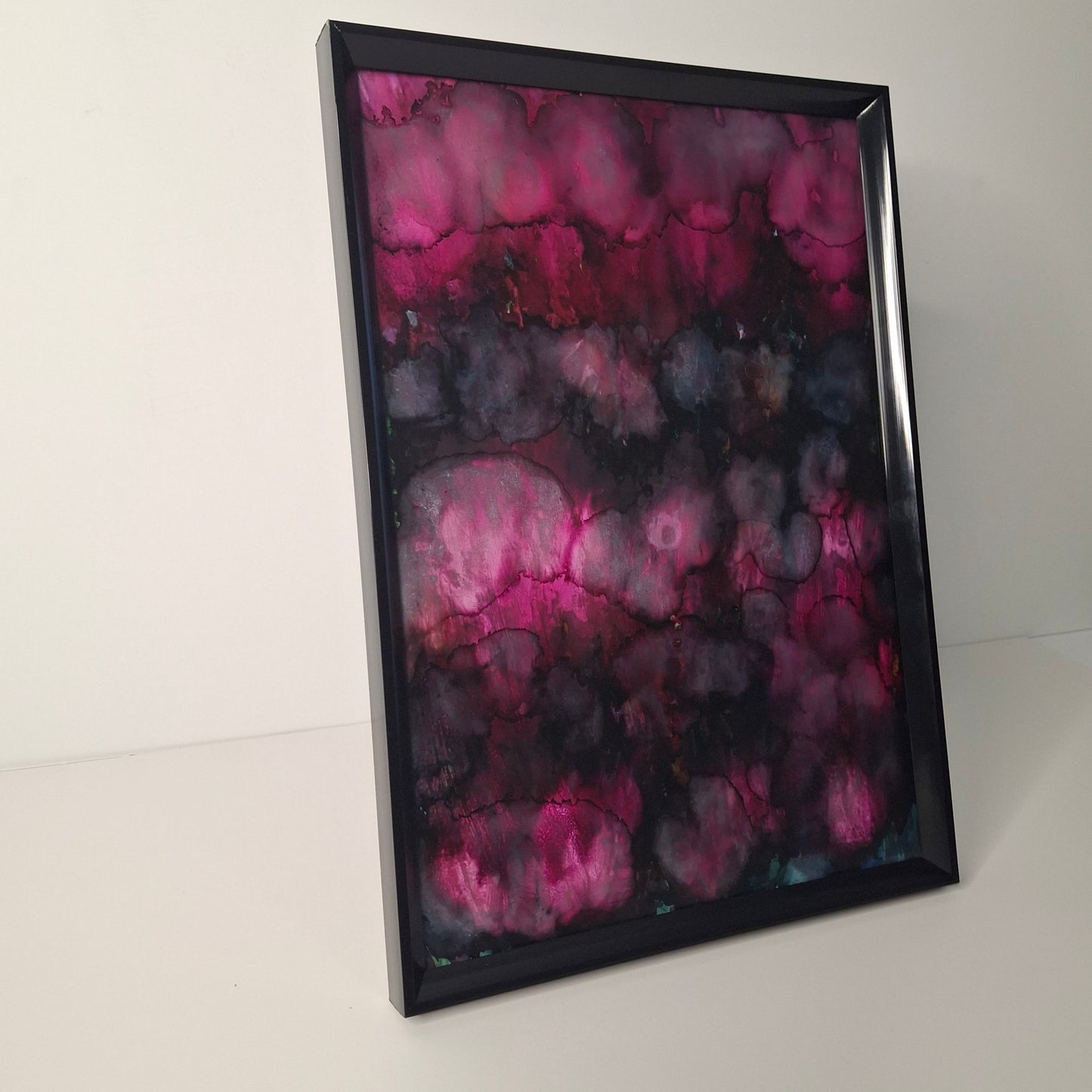 Petals in the Moonlight – Original A4 Alcohol Ink Abstract in Black Frame