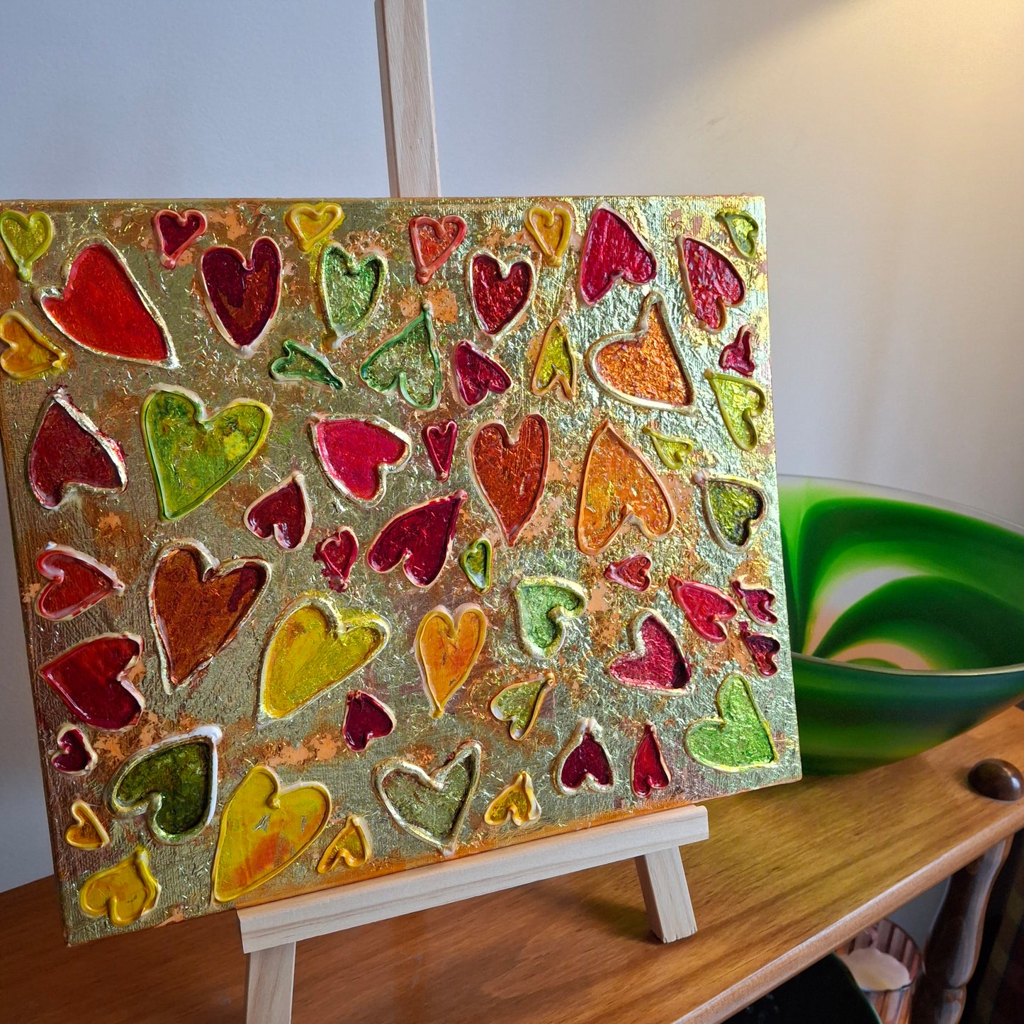 Sweets for the Sweet Original Art Gold Red Orange Hearts