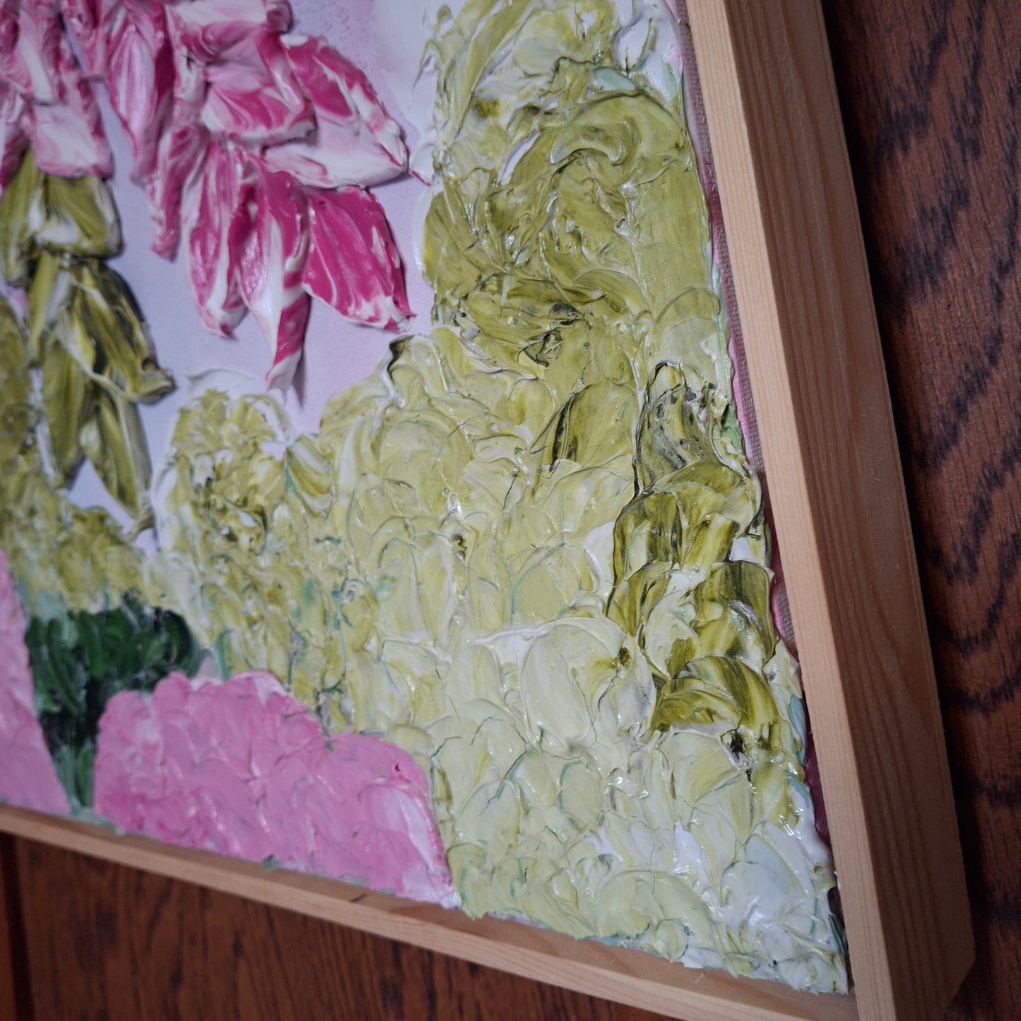 Cascade of Joy Part One  Original Art Textured Floral Flower Garden Abstract Expressionist Pink Green