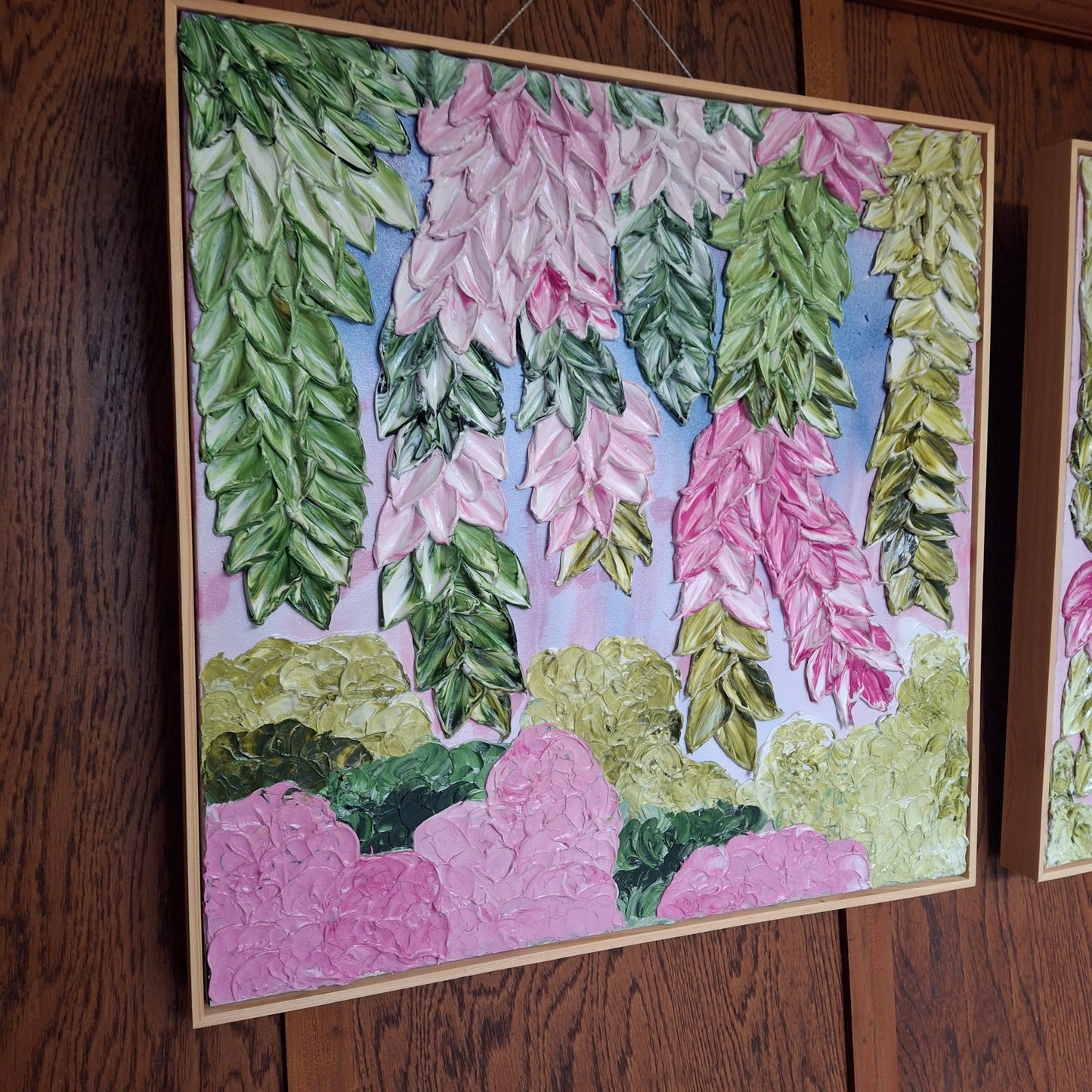 Cascade of Joy Part One  Original Art Textured Floral Flower Garden Abstract Expressionist Pink Green