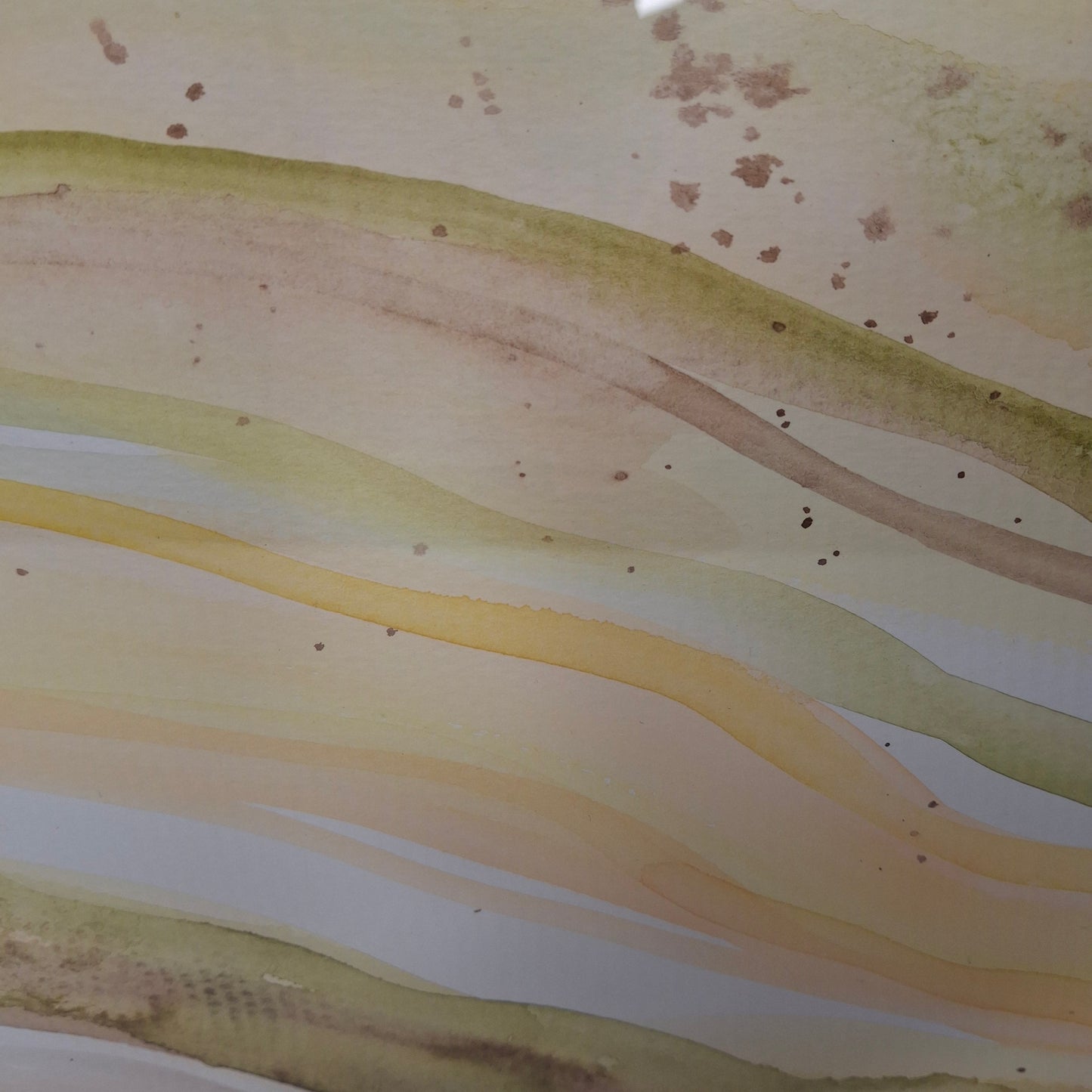 Tranquility Through Discovery Original Watercolour Artwork in Pale Olive, Tan, Peach and Yellow