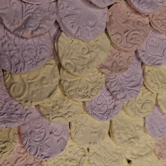 Whispers of Wisdom Original Clay Artwork Muted Pastel Pink Purple Cream