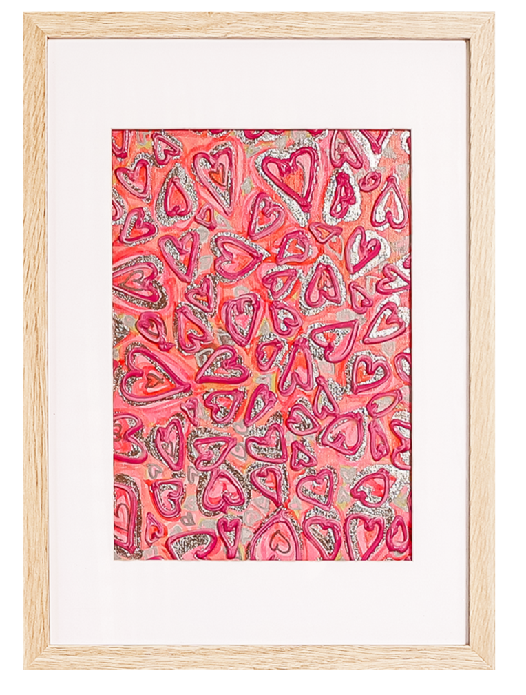 All for Love Original Textured Artwork Hearts Pink Silver Vibrant Graffiti Style