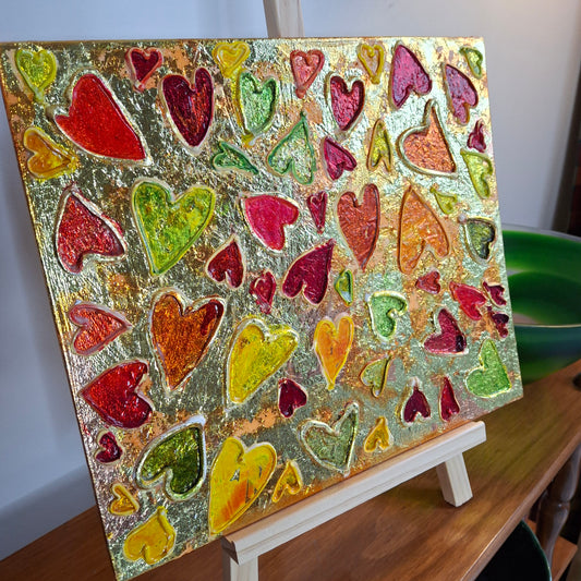 Sweets for the Sweet Original Art Gold Red Orange Hearts