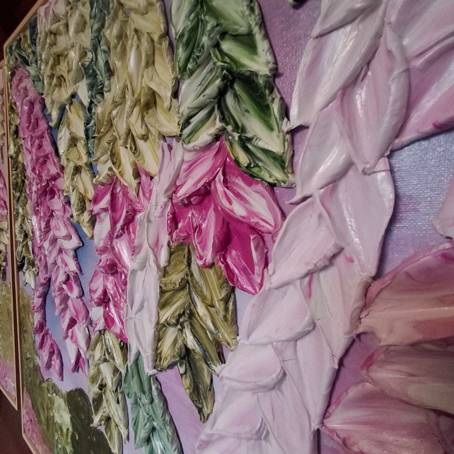Cascade of Joy Part Three Original Art Textured Floral Flower Garden Abstract Expressionist Pink Green
