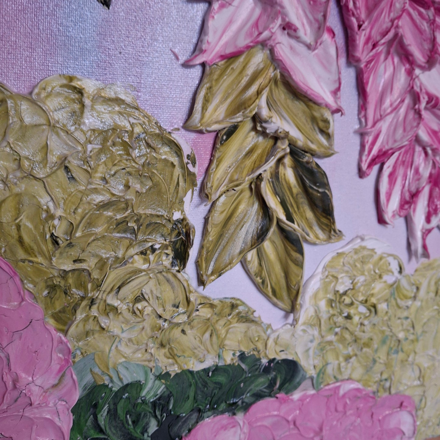 Cascade of Joy Part One  Original Art Textured Floral Flower Garden Abstract Expressionist Pink Green
