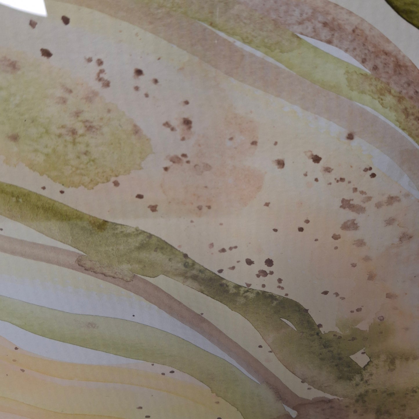 Tranquility Through Discovery Original Watercolour Artwork in Pale Olive, Tan, Peach and Yellow